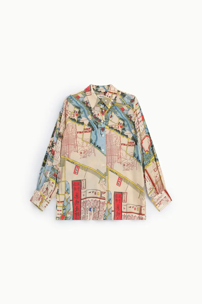 Camicia stampa cartografica con maniche lunghe