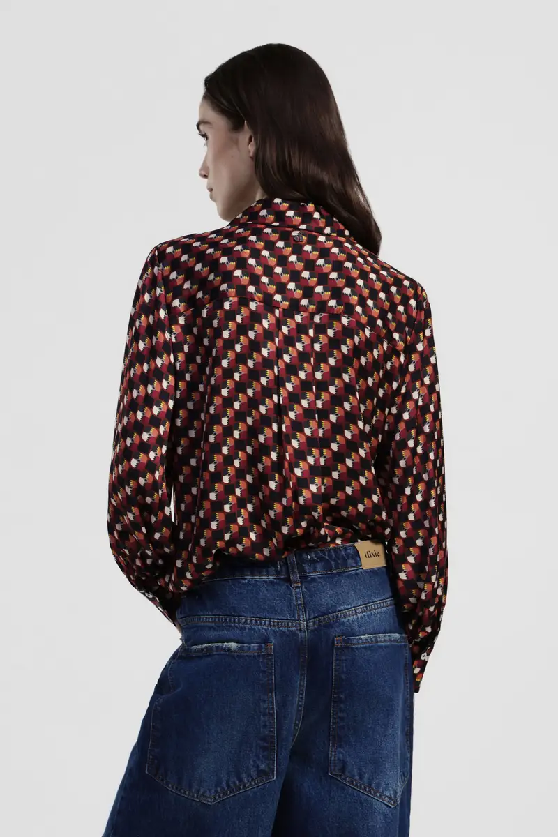 Camicia stampa geometrica, collo classico, maniche lunghe miniatura 3