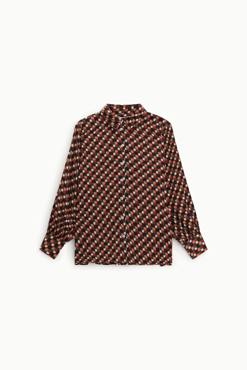 Camicia stampa geometrica, collo classico, maniche lunghe