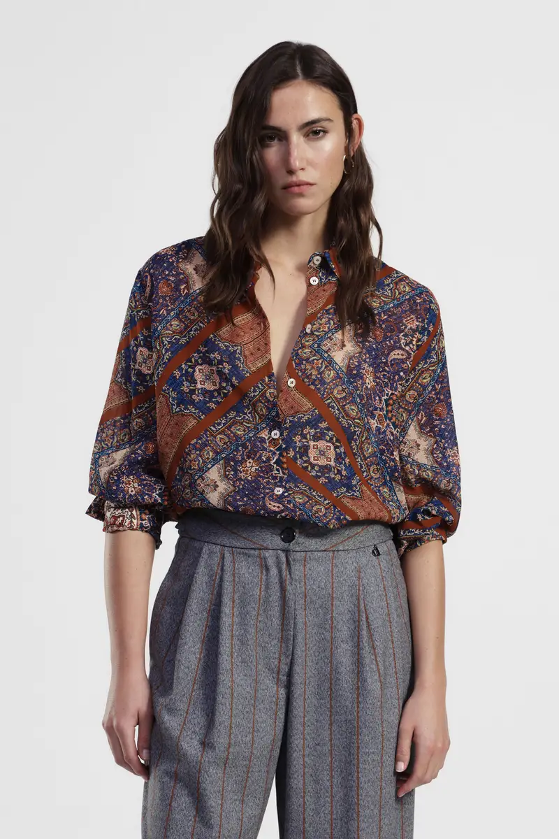 Camicia stampa geometrica maniche lunghe bottoni miniatura 2