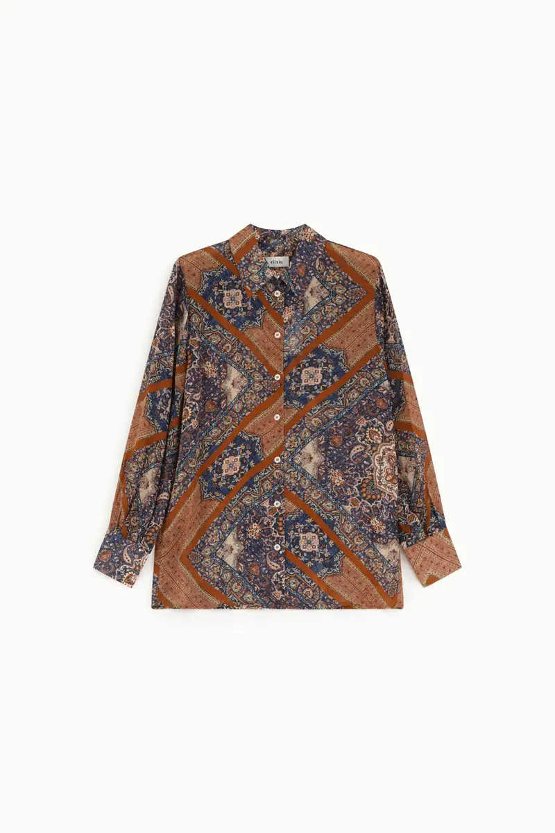 Camicia stampa geometrica maniche lunghe bottoni