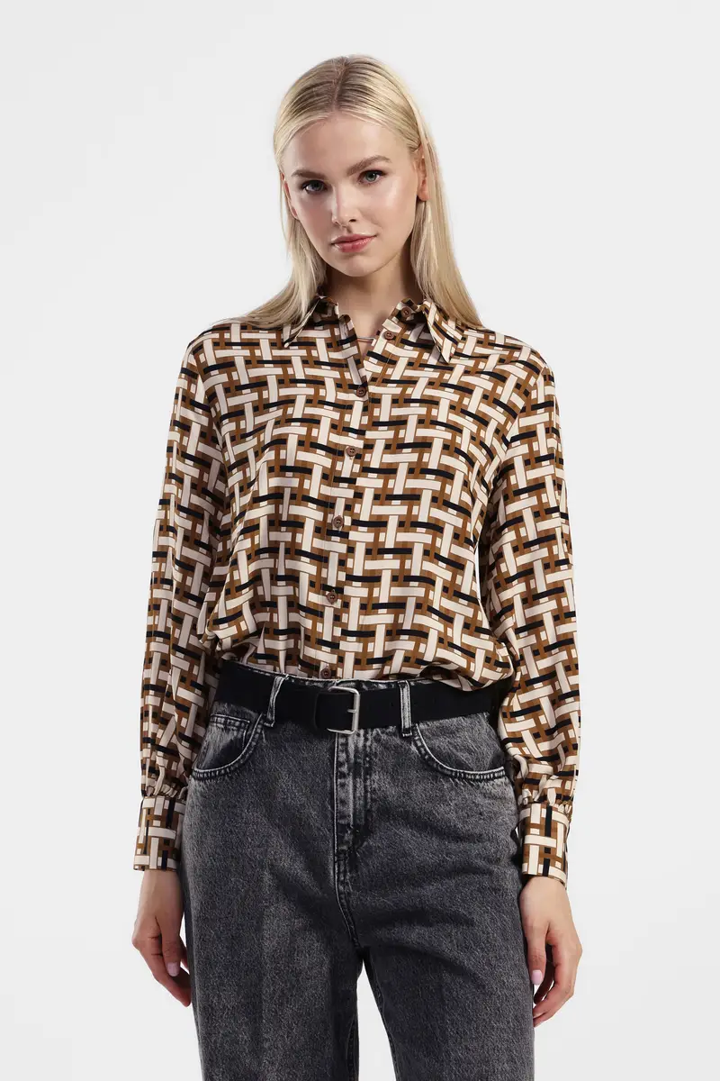 Camicia stampa geometrica maniche lunghe miniatura 2