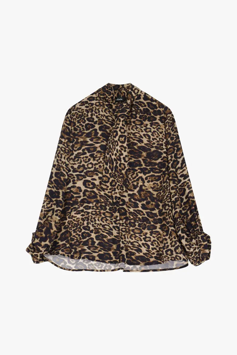 Camicia stampa leopard con maniche lunghe