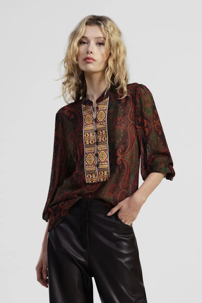 Camicia stampa paisley con colletto alla coreana miniatura 2