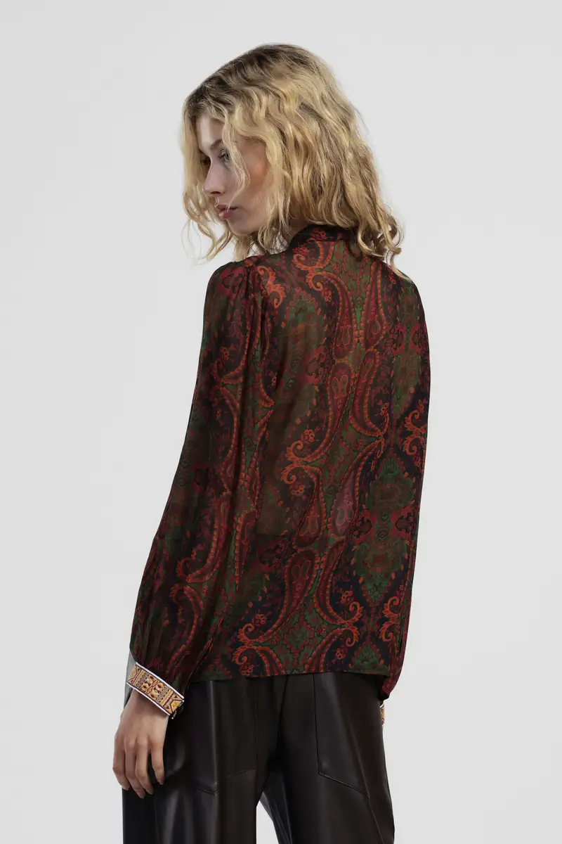 Camicia stampa paisley con colletto alla coreana miniatura 3