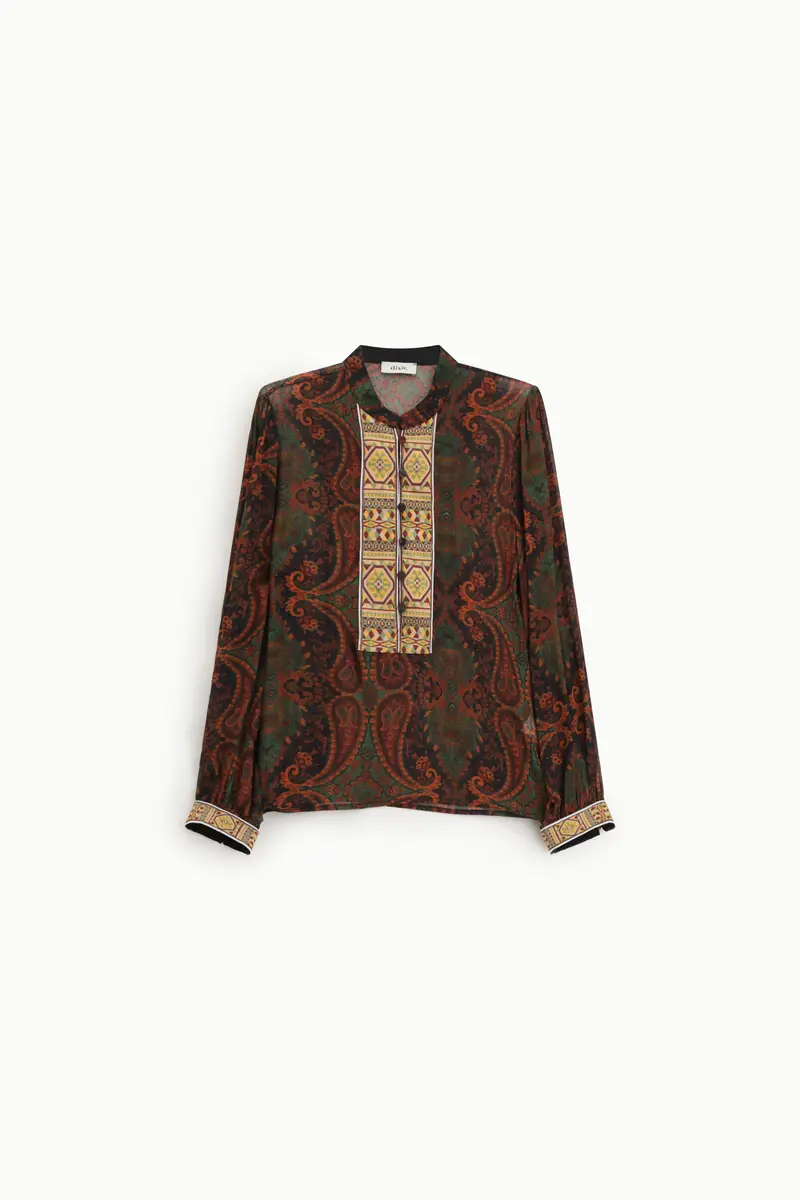 Camicia stampa paisley con colletto alla coreana