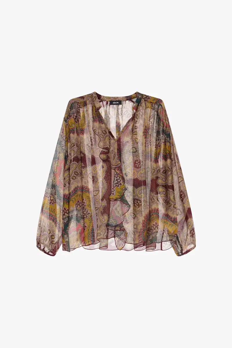 Camicia stampa paisley con maniche lunghe leggere