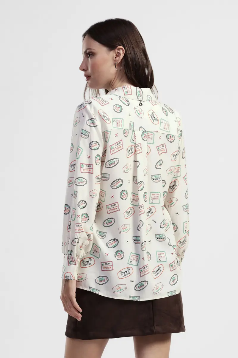 Camicia stampa passaporti collo classico manica lunga miniatura 3