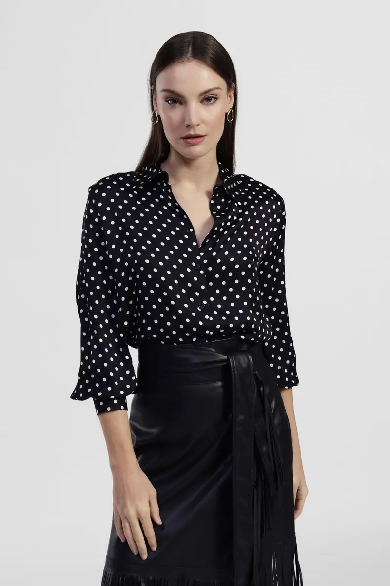 Camicia stampa pois collo classico maniche 3/4 miniatura 2