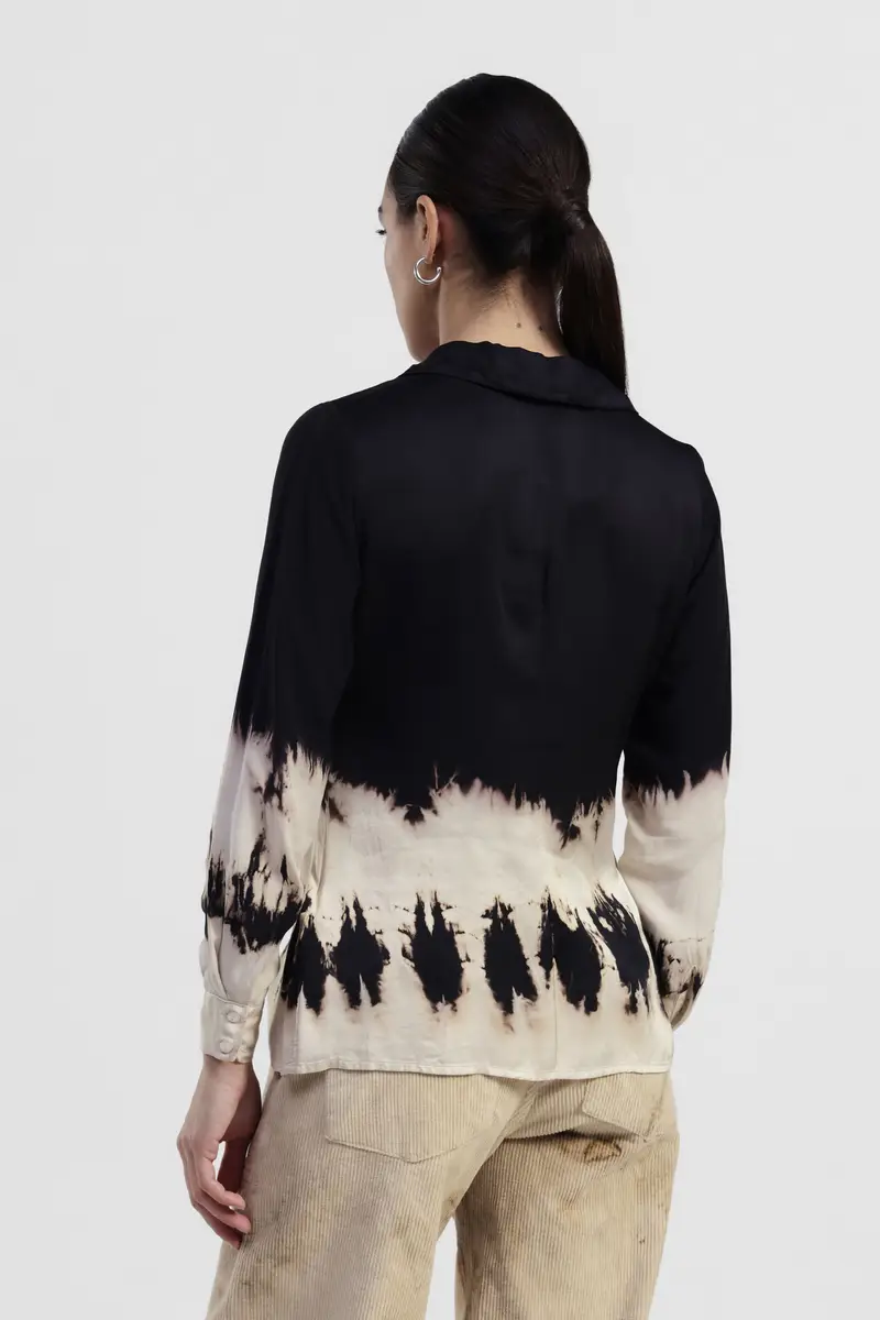 Camicia tie-dye con lacci frontali e colletto miniatura 3