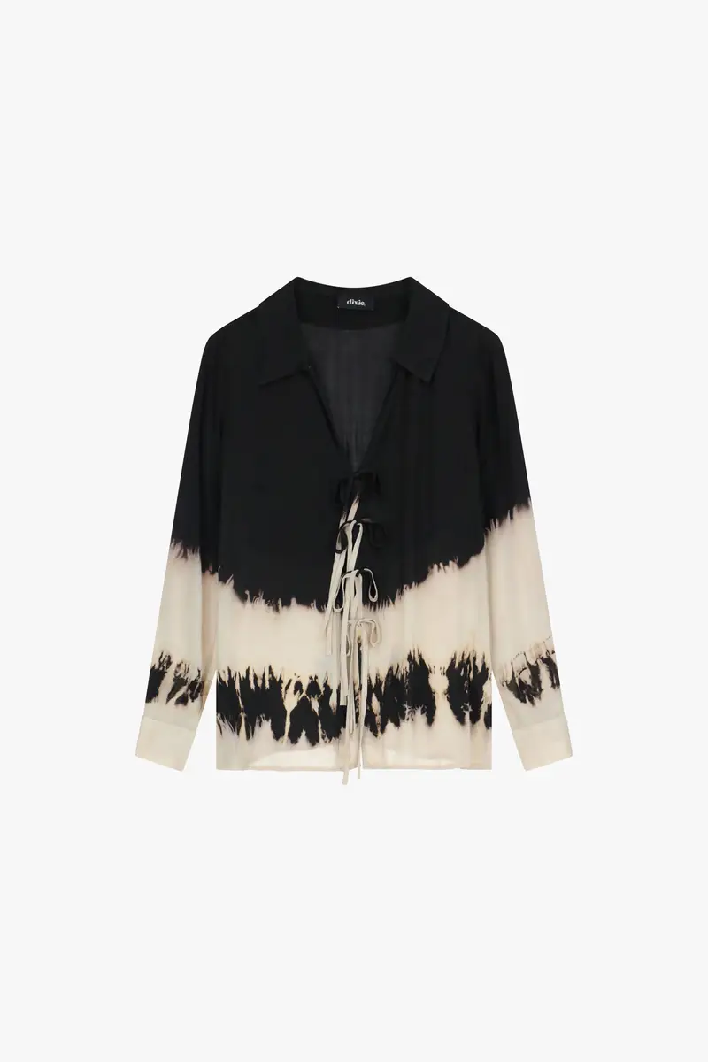 Camicia tie-dye con lacci frontali e colletto
