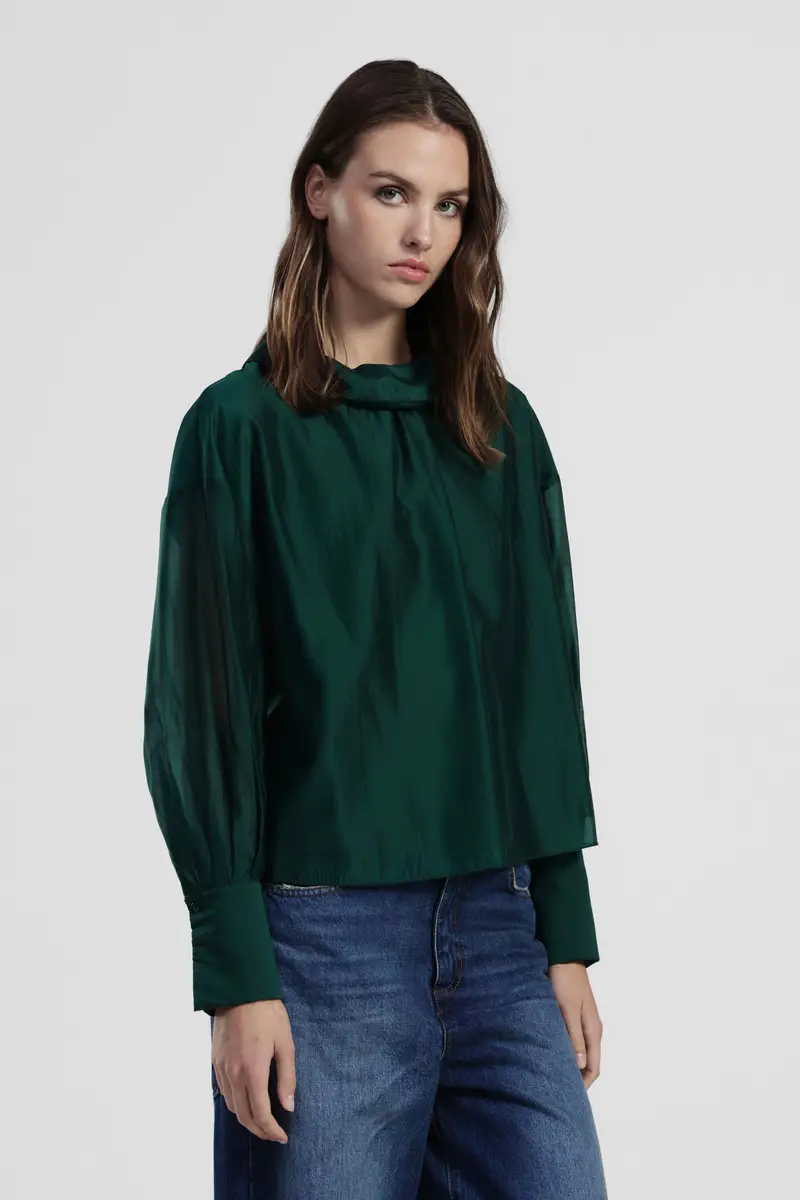 Camicia trasparente con maniche lunghe e polsini alti miniatura 2