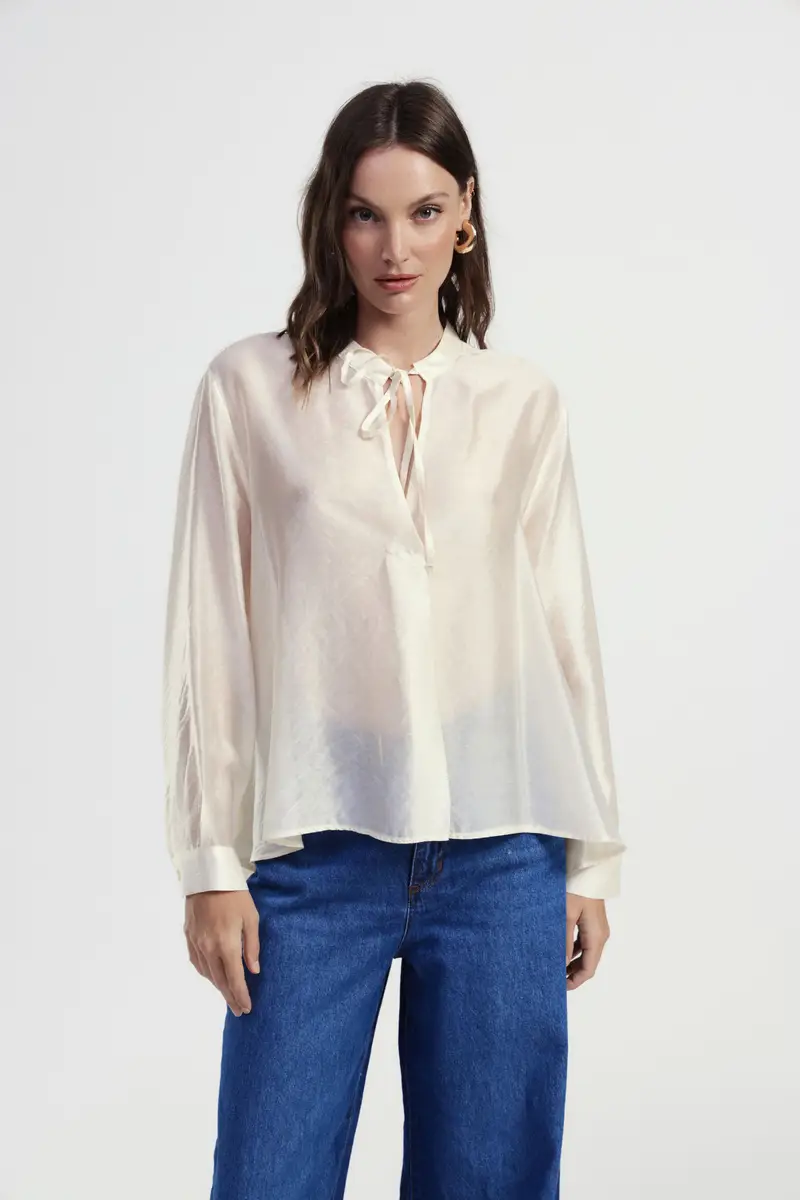 Camicia trasparente fit ampio con colletto coreano miniatura 2