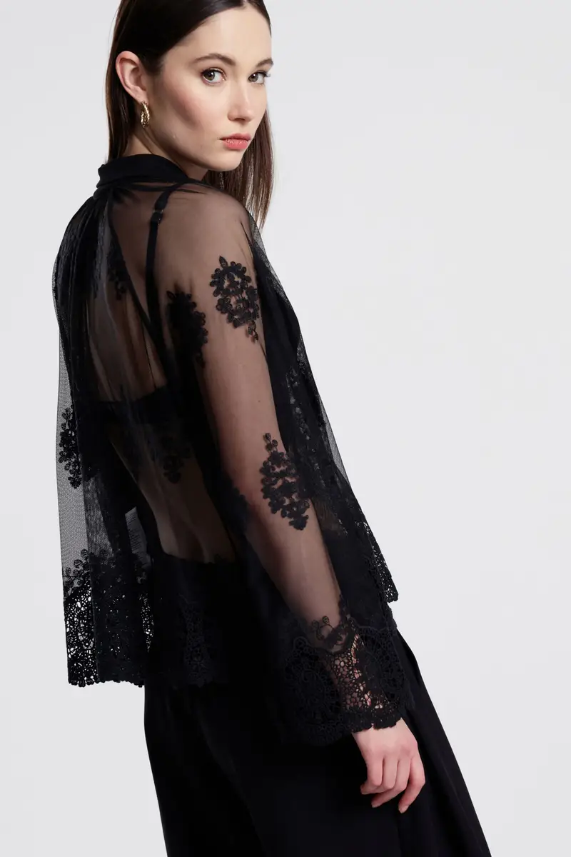 Camicia trasparente in pizzo con collo classico miniatura 3