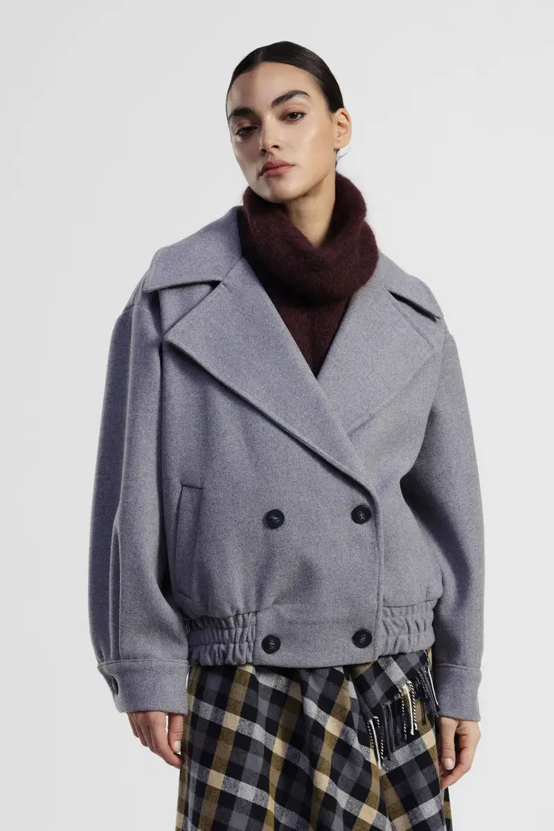 Cappotto corto doppiopetto con cintura elastica miniatura 2