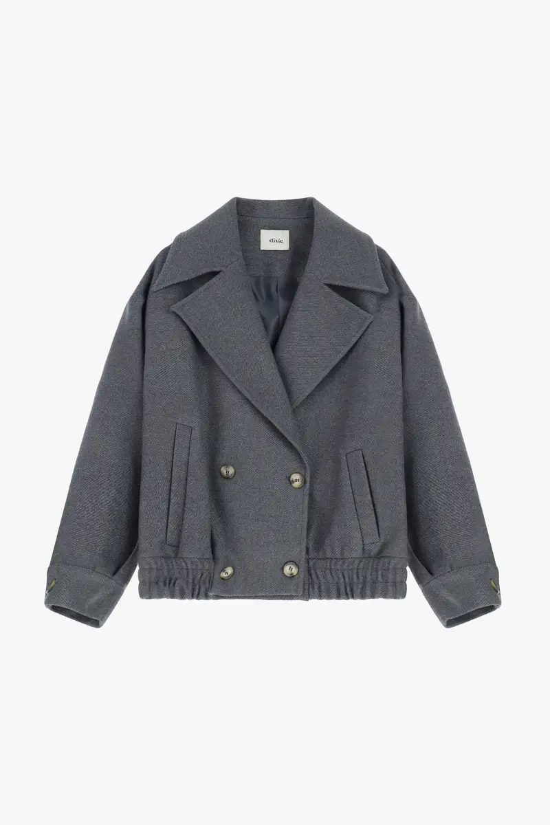 Cappotto corto doppiopetto con cintura elastica