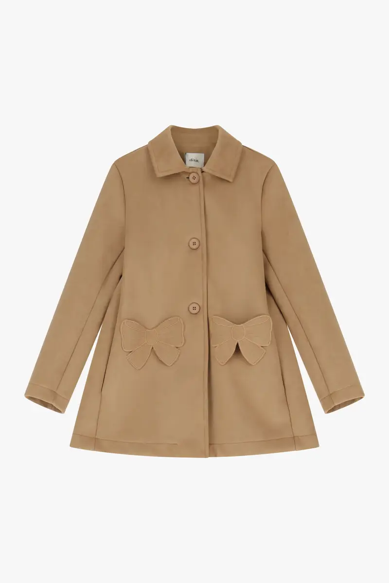 Cappotto corto effetto suede con bottoni e fiocchi