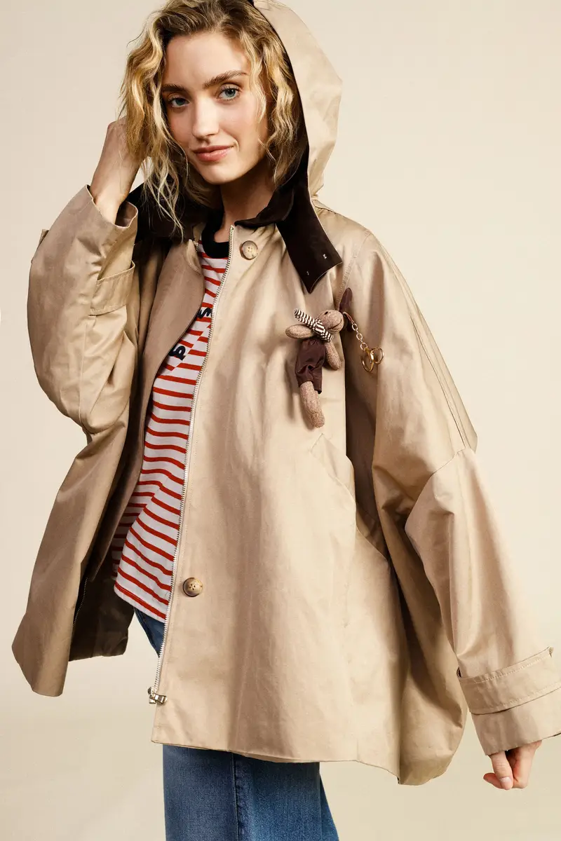 Cappotto corto oversize chiusura zip collo contrasto miniatura 3