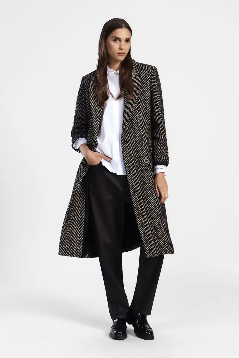 Cappotto doppiopetto con motivo chevron e tasche miniatura 2