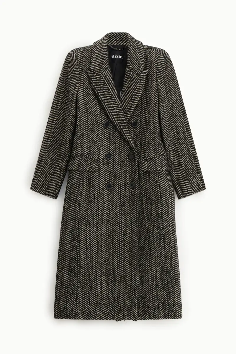 Cappotto doppiopetto con motivo chevron e tasche