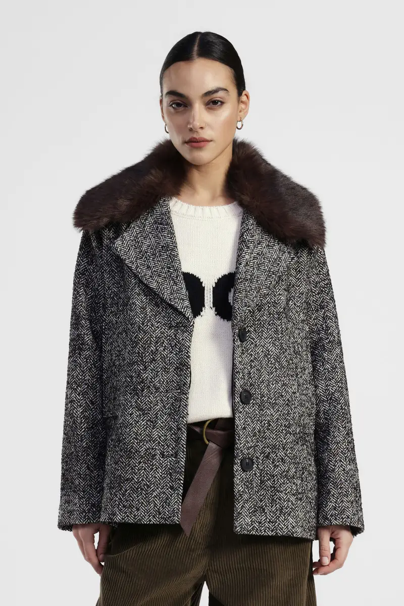 Cappotto eco-fur con collo in pelliccia e bottoni miniatura 3
