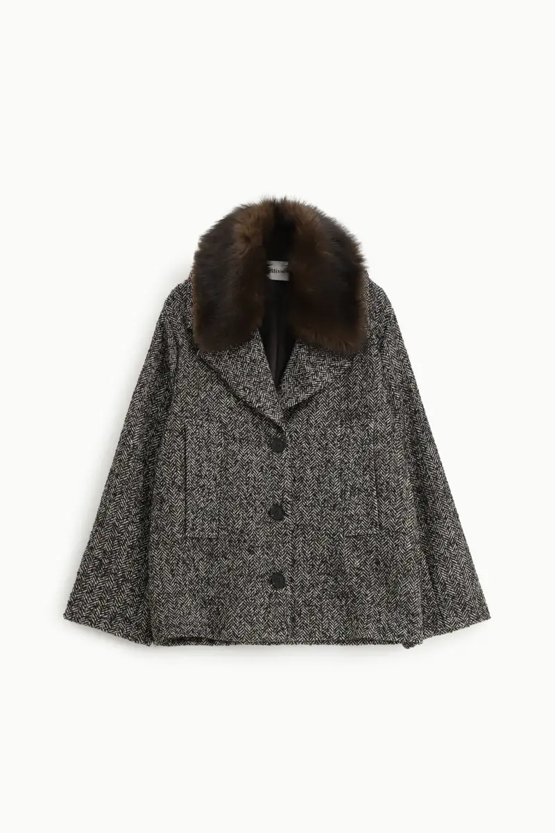 Cappotto eco-fur con collo in pelliccia e bottoni