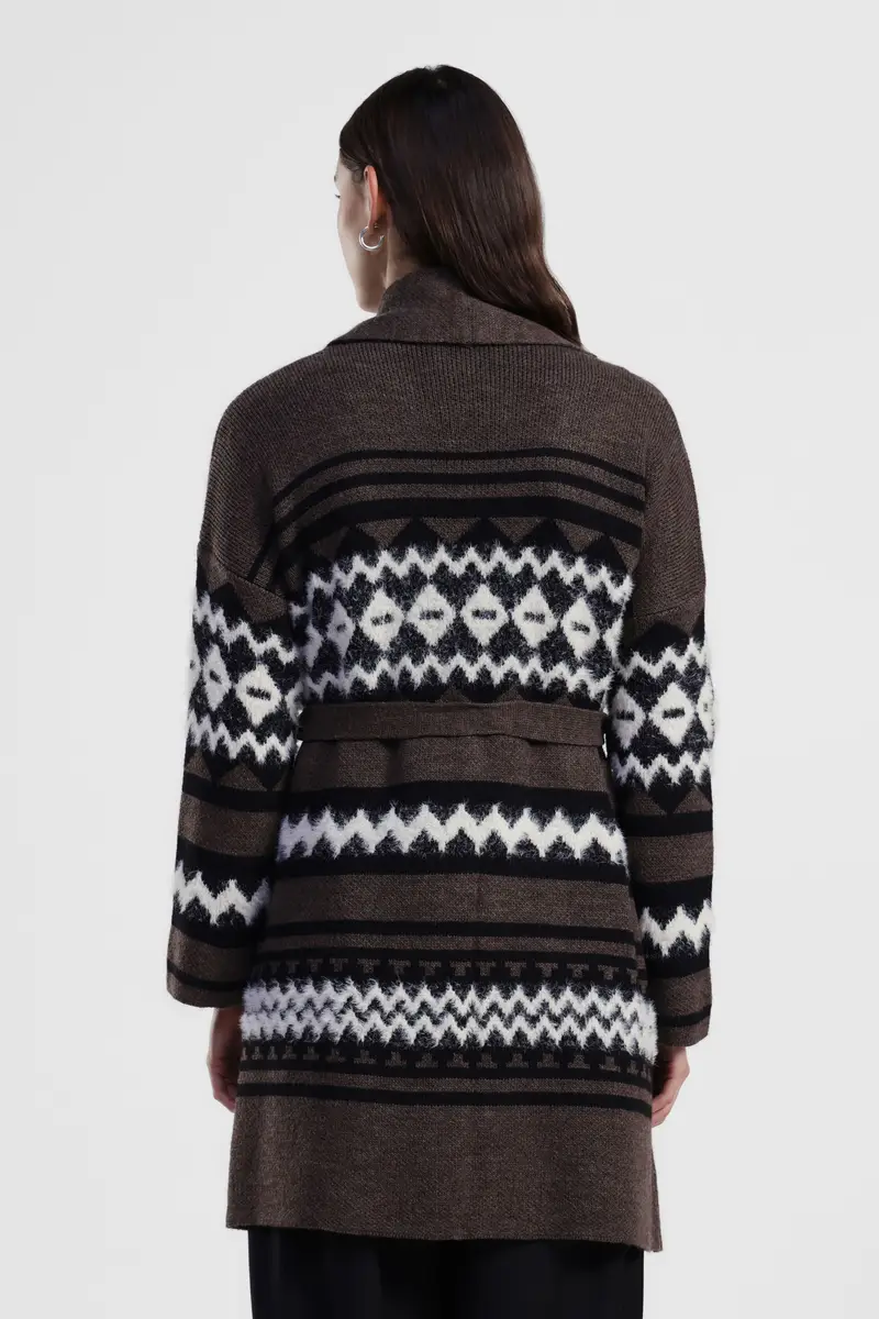 Cappotto fantasia con cintura e maniche lunghe miniatura 3