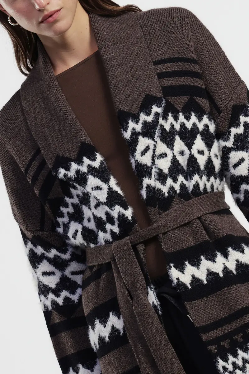 Cappotto fantasia con cintura e maniche lunghe miniatura 4