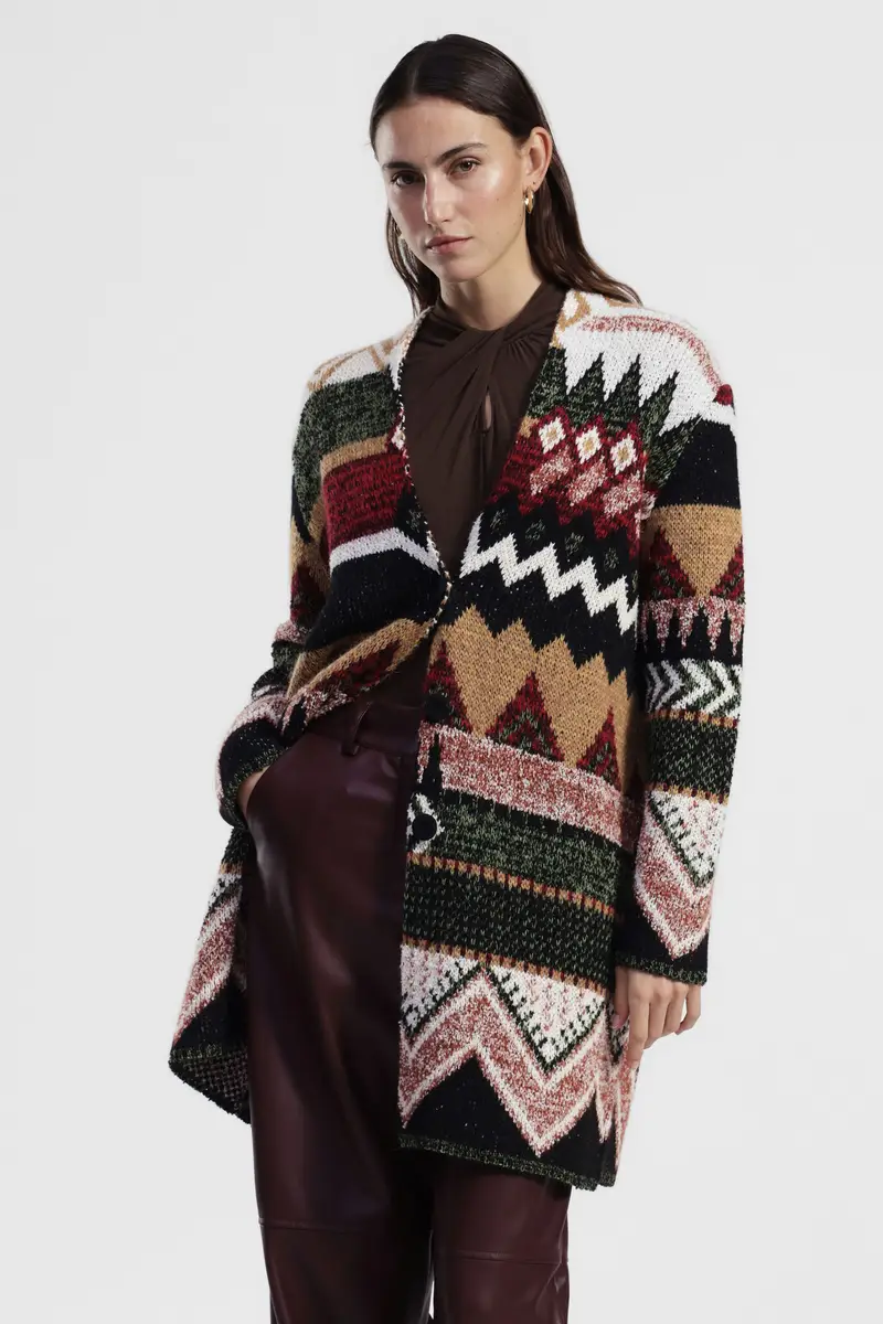 Cappotto fantasia geometrica con abbottonatura frontale miniatura 2