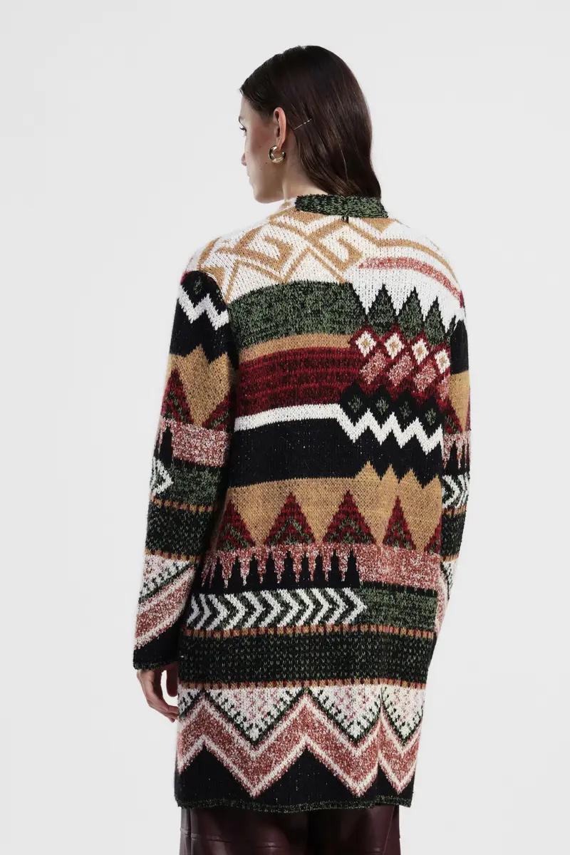 Cappotto fantasia geometrica con abbottonatura frontale miniatura 3