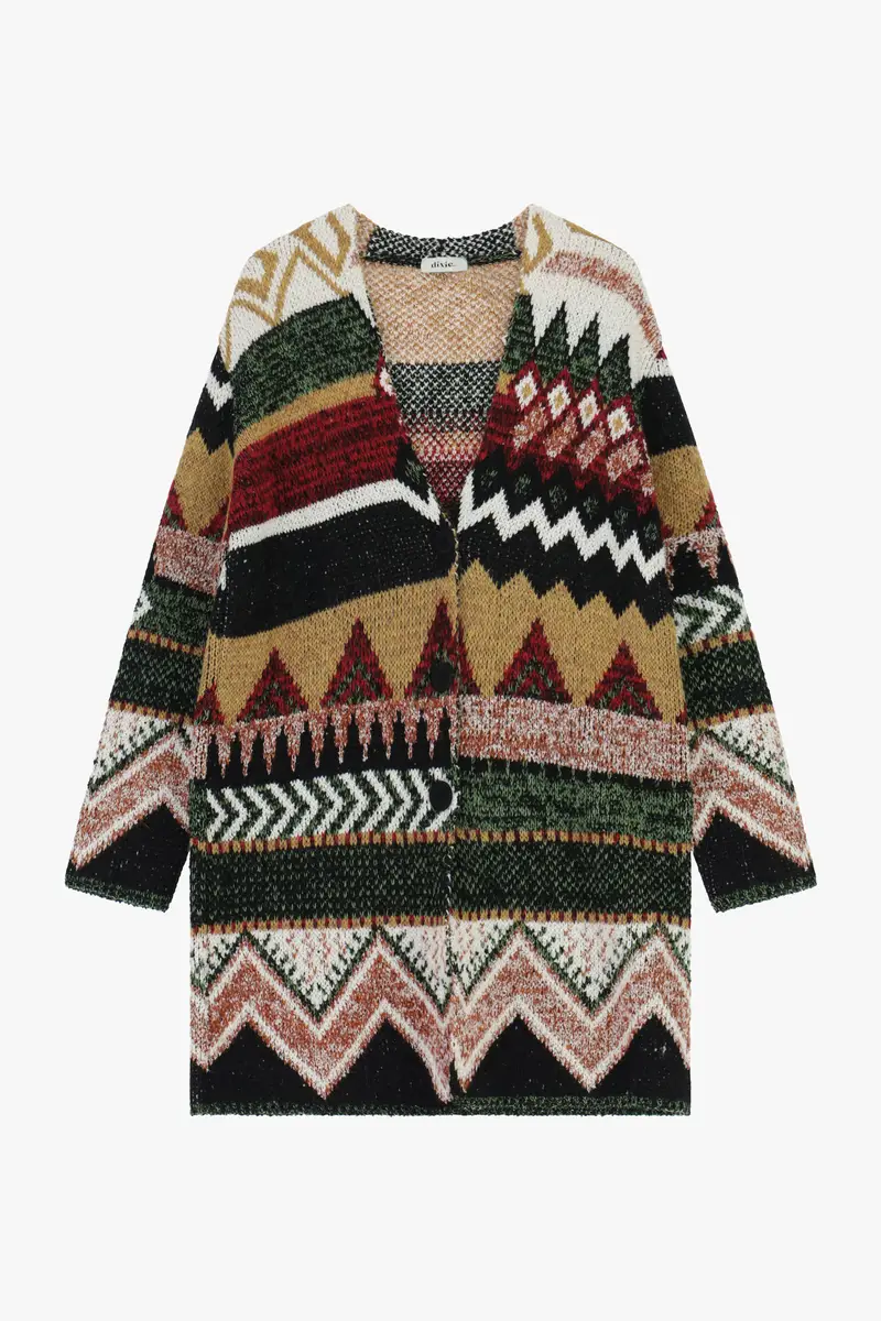 Cappotto fantasia geometrica con abbottonatura frontale