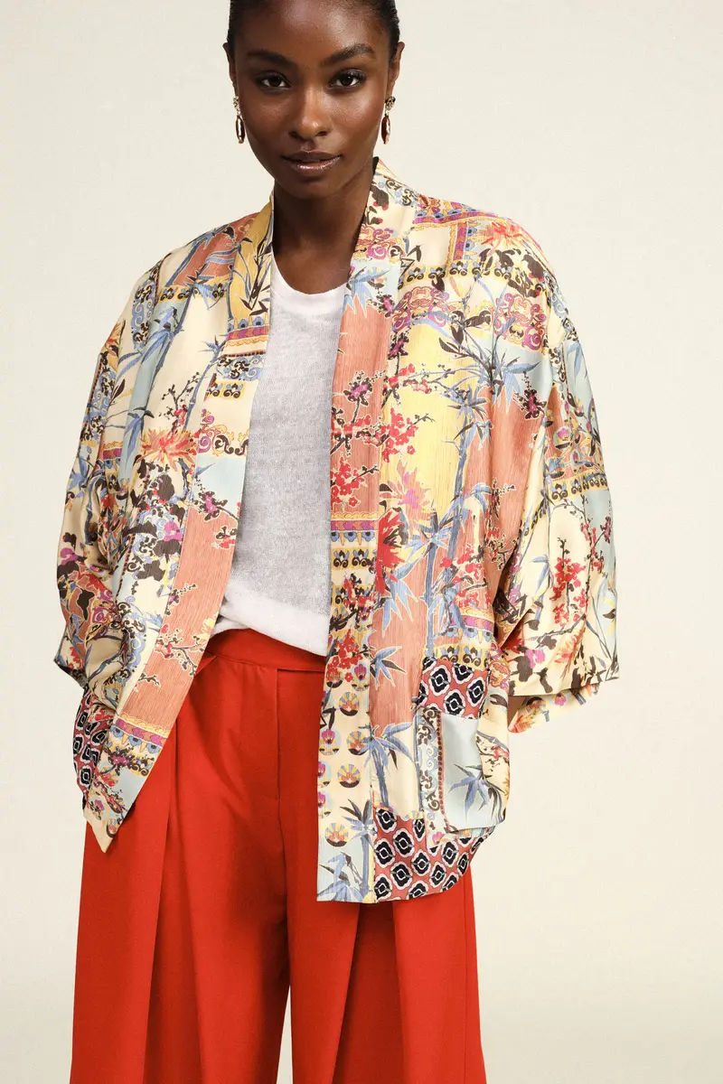 Cappotto leggero a fantasia floreale kimono miniatura 3