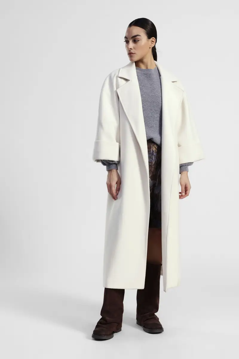 Cappotto lungo con revers ampi e maniche risvoltate miniatura 2