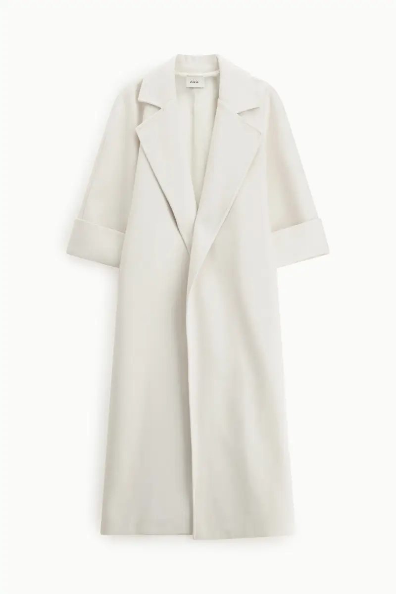 Cappotto lungo con revers ampi e maniche risvoltate