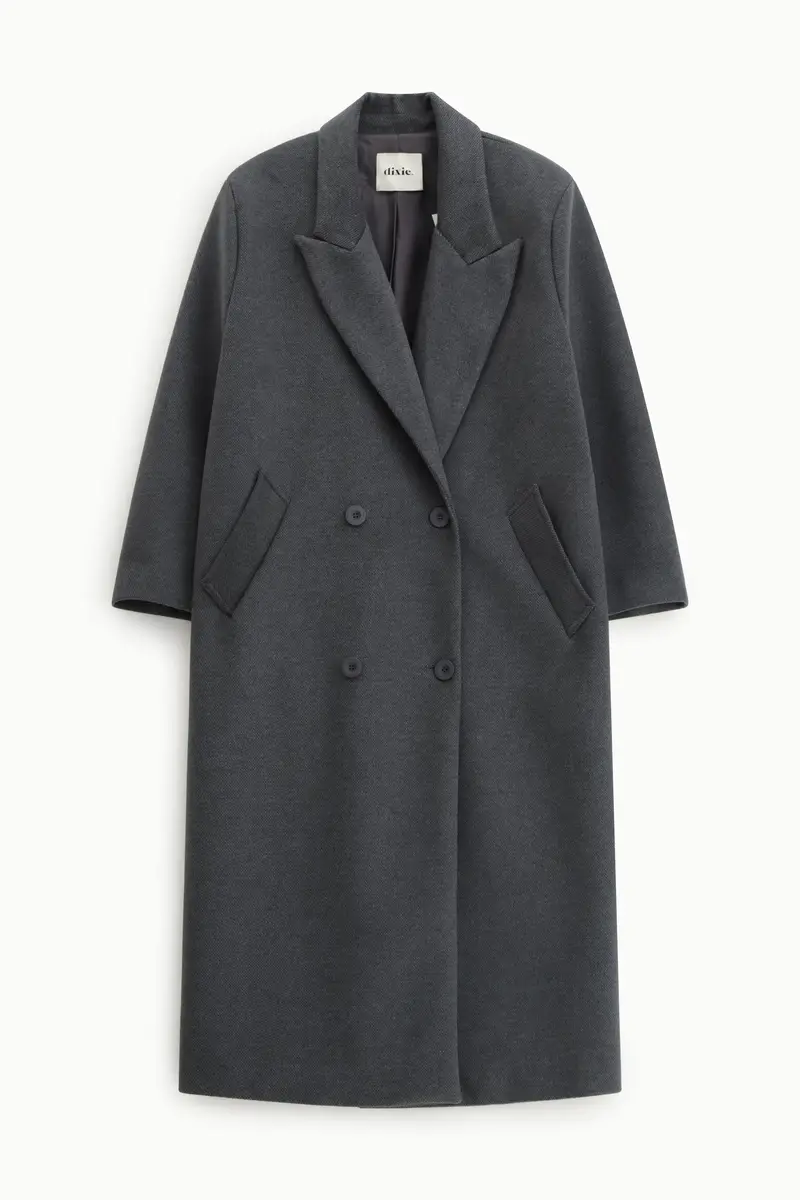 Cappotto lungo doppio petto con tasche laterali