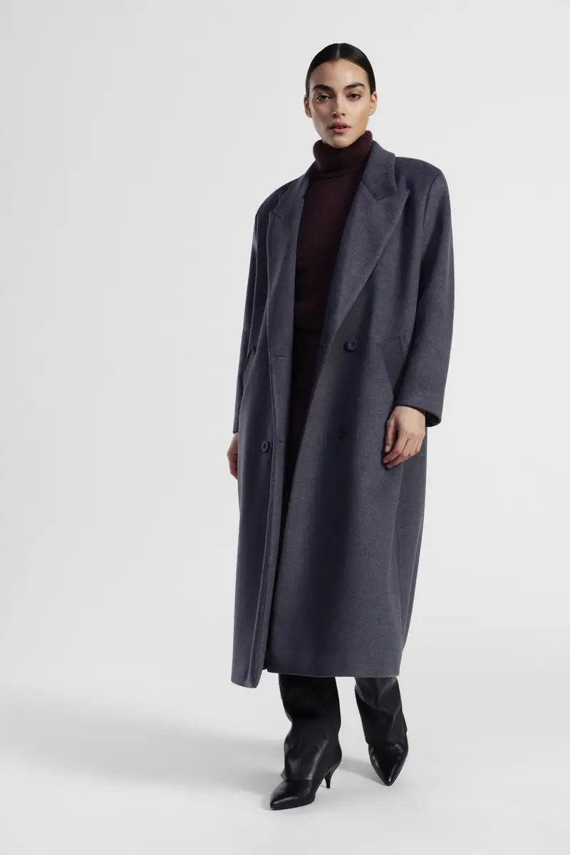 Cappotto lungo doppio petto con tasche laterali miniatura 2