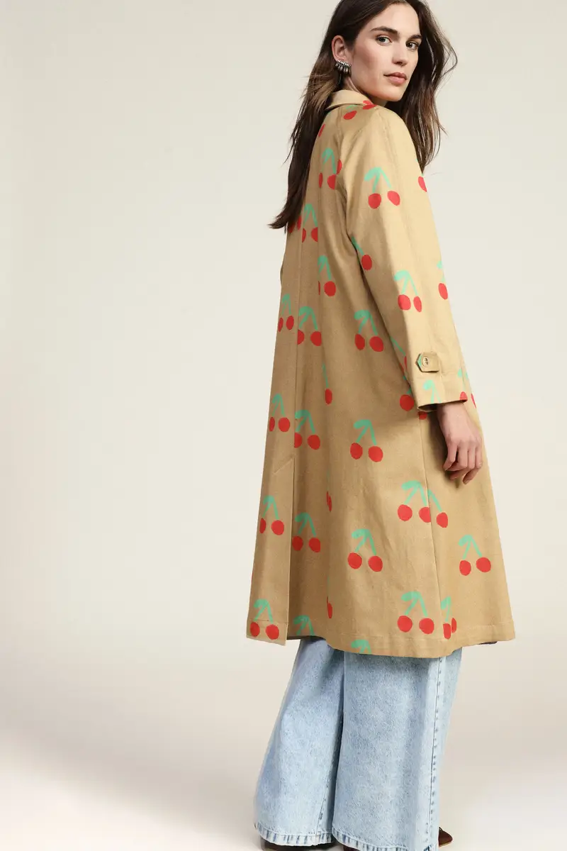 Cappotto lungo stampa ciliegie bottoni visibili miniatura 3