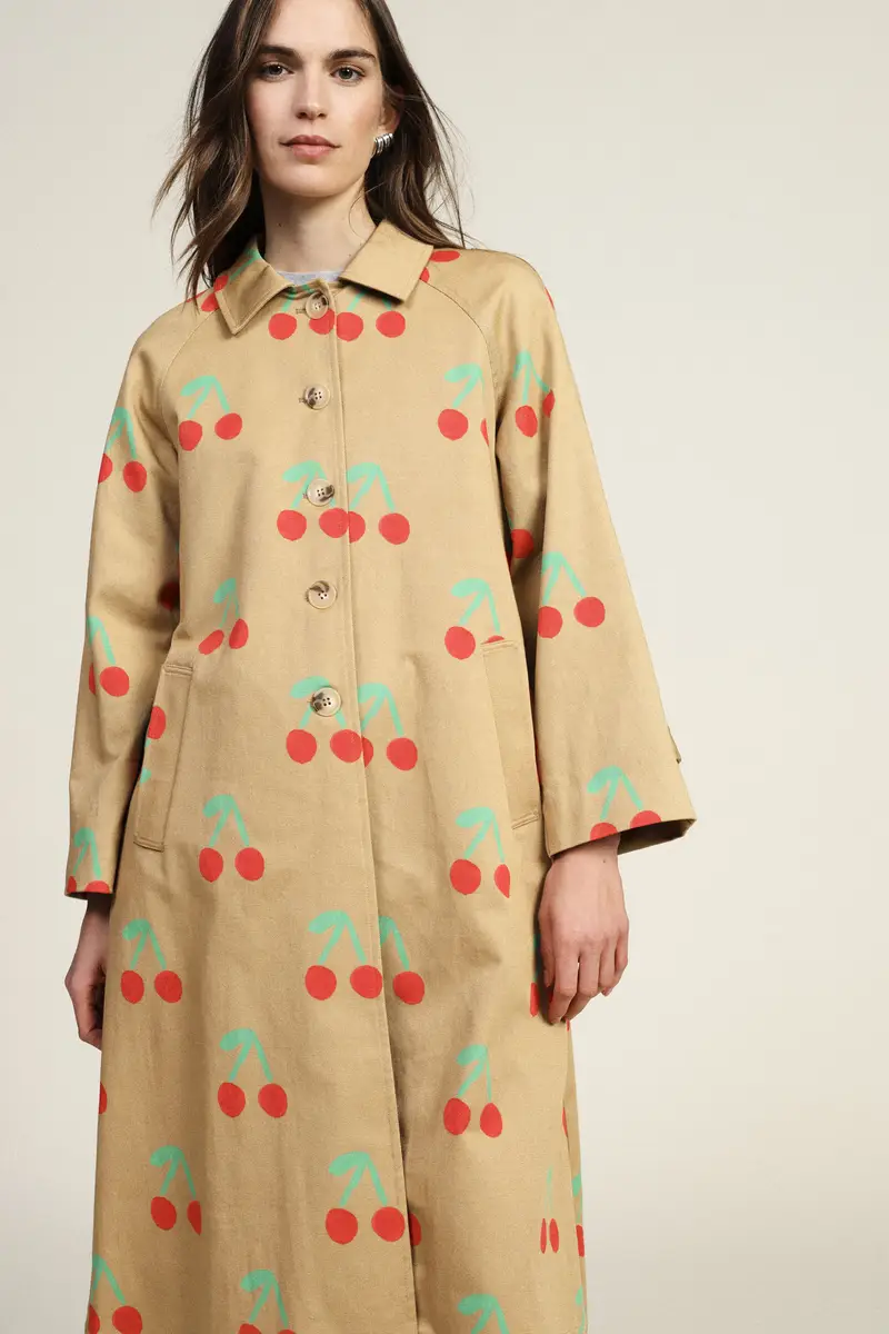 Cappotto lungo stampa ciliegie bottoni visibili miniatura 4