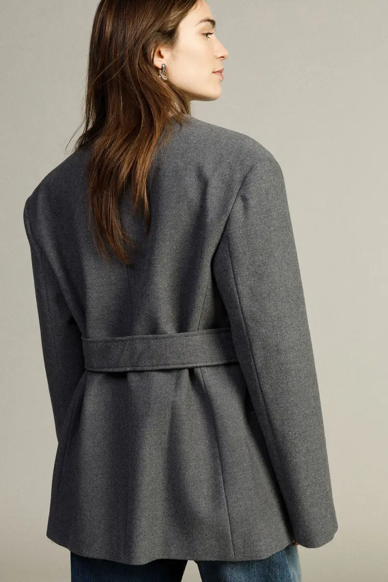 Cappotto monopetto corto con cintura regolabile miniatura 3