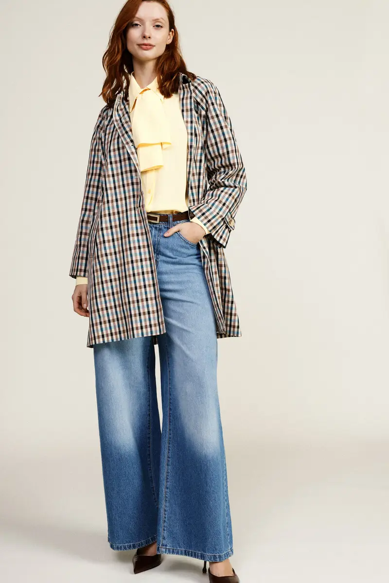 Cappotto stampa a quadri con tasche oblique miniatura 2