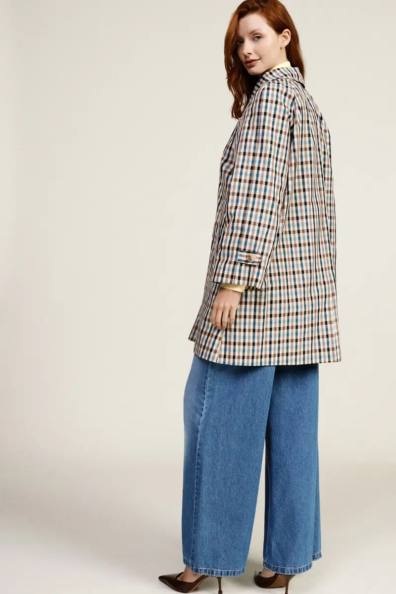 Cappotto stampa a quadri con tasche oblique miniatura 3