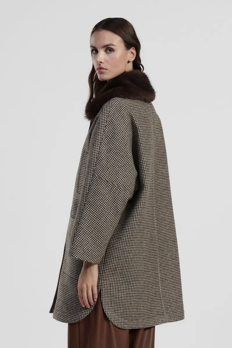 Cappotto stampa pied de poule con collo ampio miniatura 3