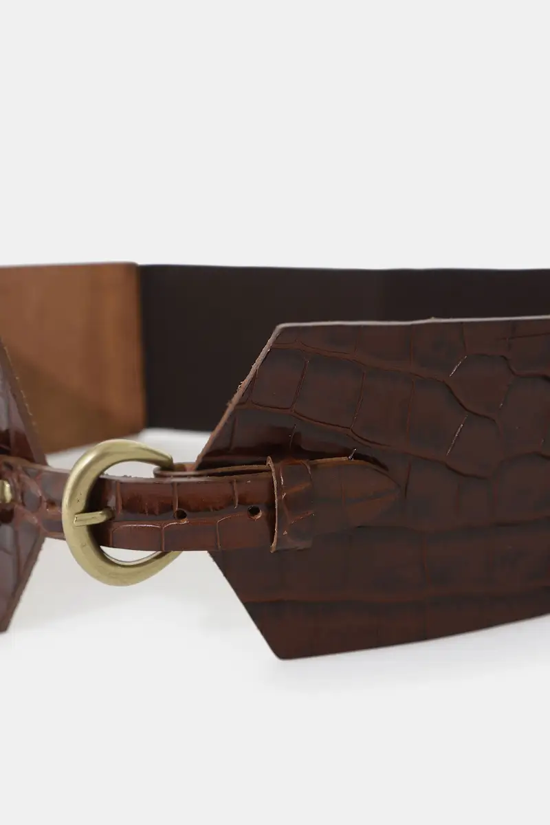 Cintura alta con fibbia ovale e stampa rettile miniatura 2