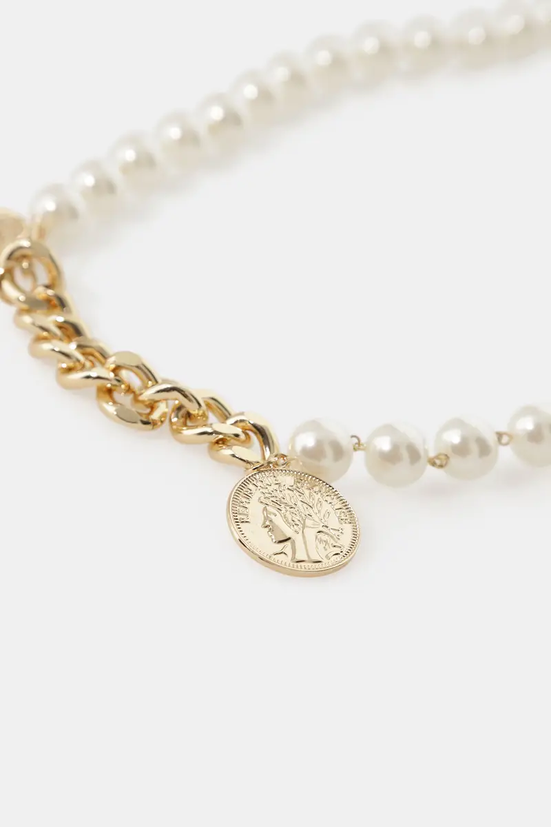 Cintura con catena, perle e pendenti moneta miniatura 3