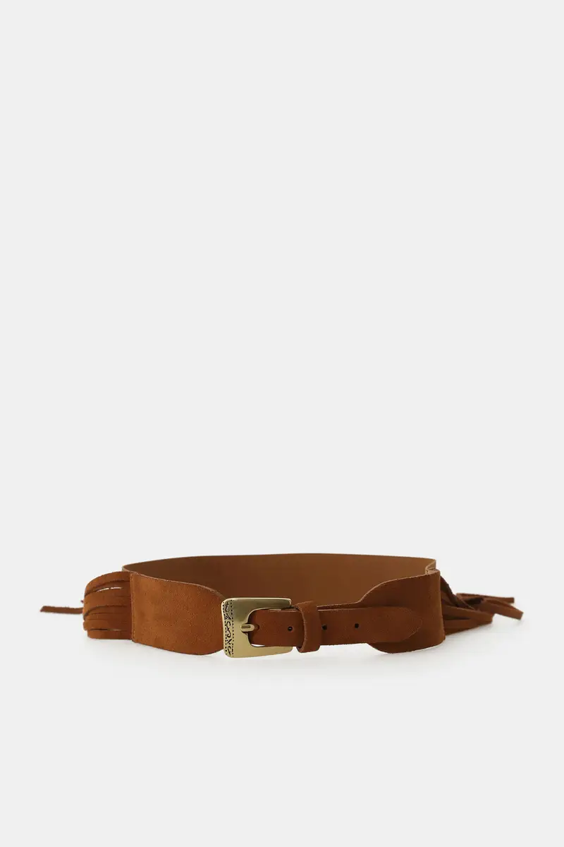 Cintura con fibbia incisa e frange laterali