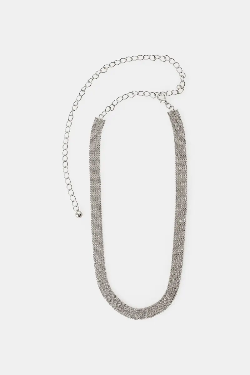 Cintura con strass rettangolari e chiusura a catena