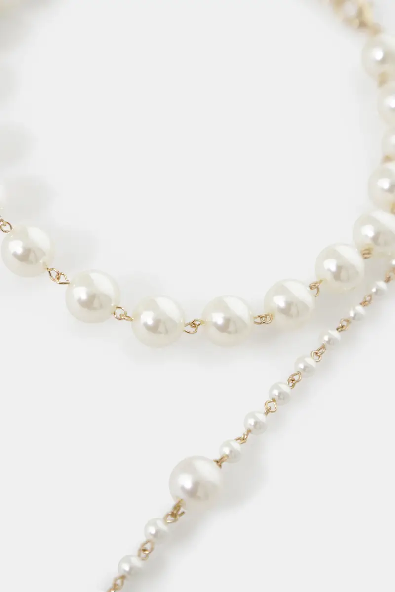 Collana doppia con perle di diverse dimensioni miniatura 2