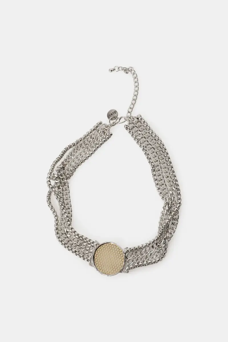 Collana girocollo catena multistrato con medaglione