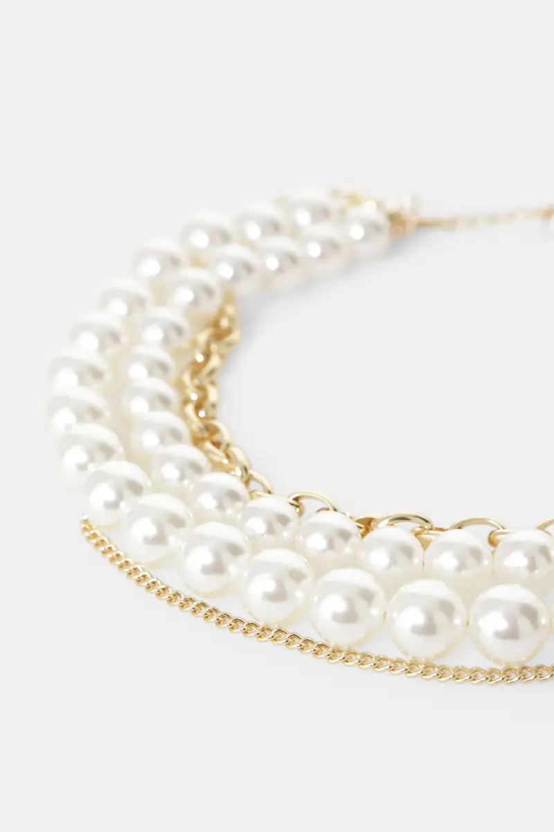 Collana treccia con finte perle e catena miniatura 2