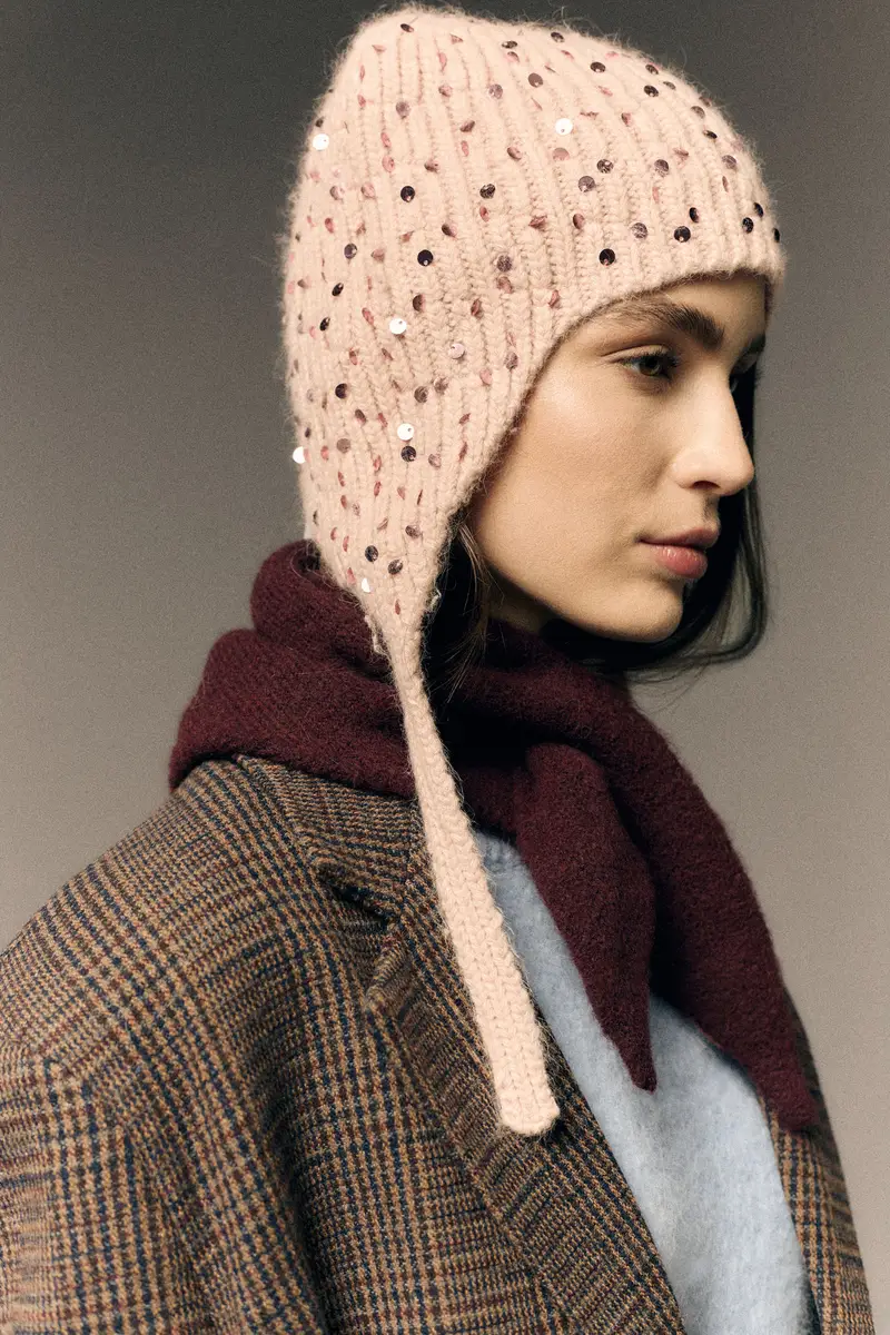 Cuffia in maglia con paillettes e paraorecchie miniatura 2